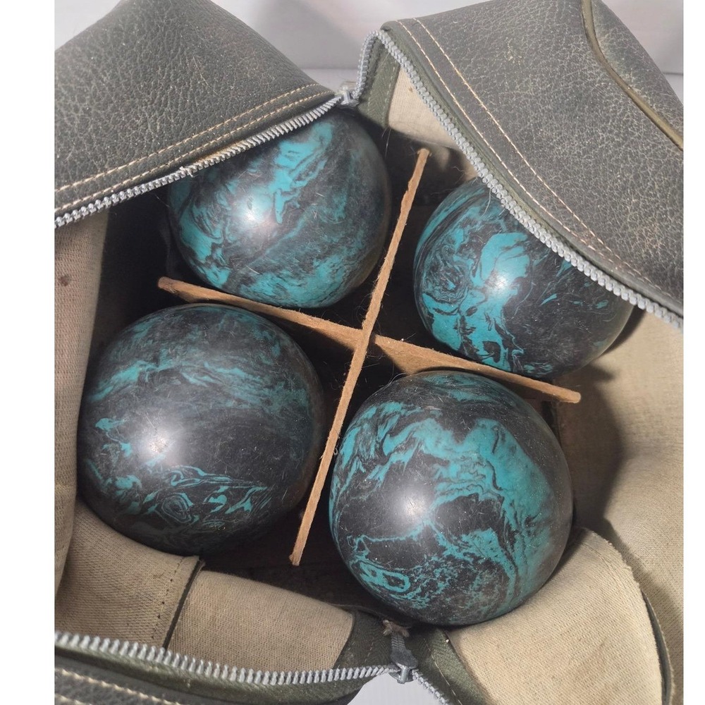 Vintage Paramount Candlepin Bowling Ball Set 4 w/ Carrying Bag Personalized Mick